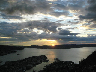 FloyenSunsetlowrez Mount Floyen, Funicular, Bergen, Norway, Nancy D. Brown, What a Trip, travel