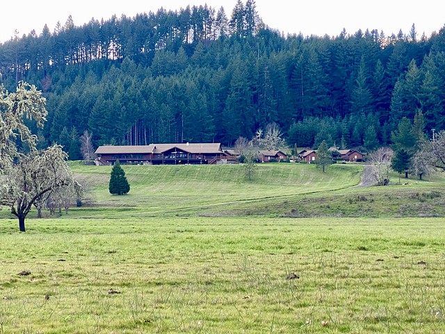 Big K Guest Ranch in Elkton, Oregon with lodge in the distance.