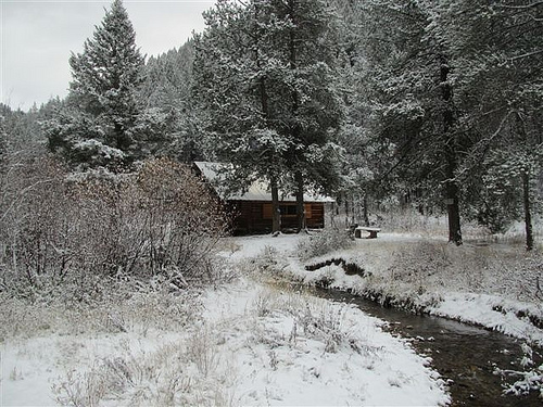 "Montana Cabin First Snowfall"