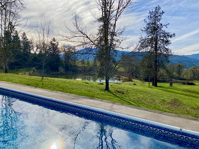 Delfino Vineyards lap pool and pond are available to bed and breakfast guests in Roseburg, Oregon.